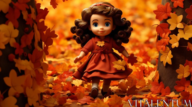 Cartoon Character in Autumn Forest AI Image