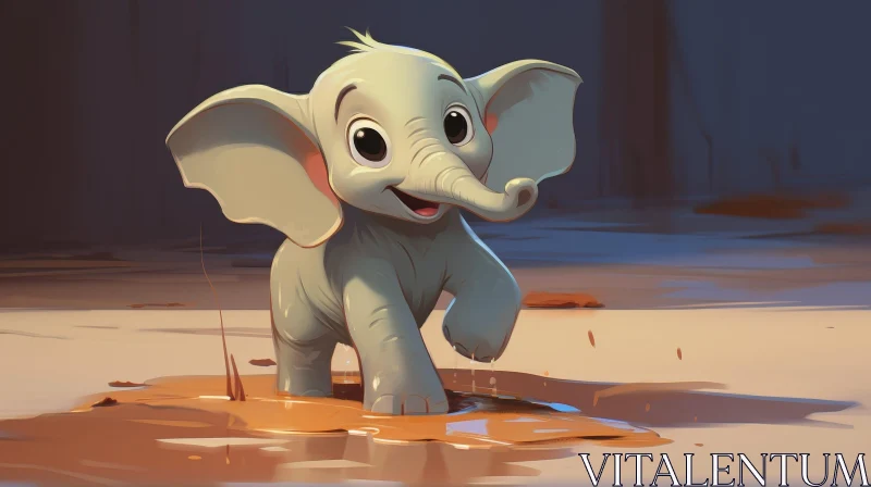Cheerful Baby Elephant Cartoon in Forest AI Image
