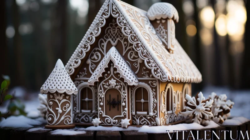 Enchanting Gingerbread House in Winter Forest AI Image