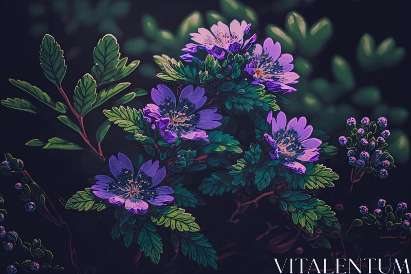 AI ART Enchanting Purple Flowers in Mysterious Forest | Detailed Illustrations