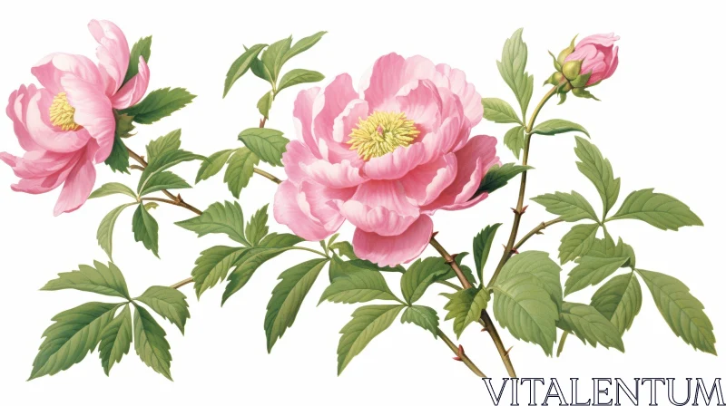 AI ART Exquisite Peony Branch with Pink Flowers