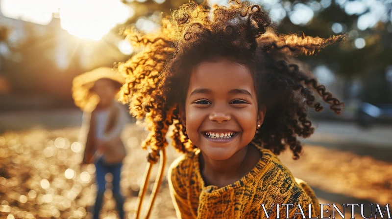 Joyful African-American Girl Portrait in Park AI Image