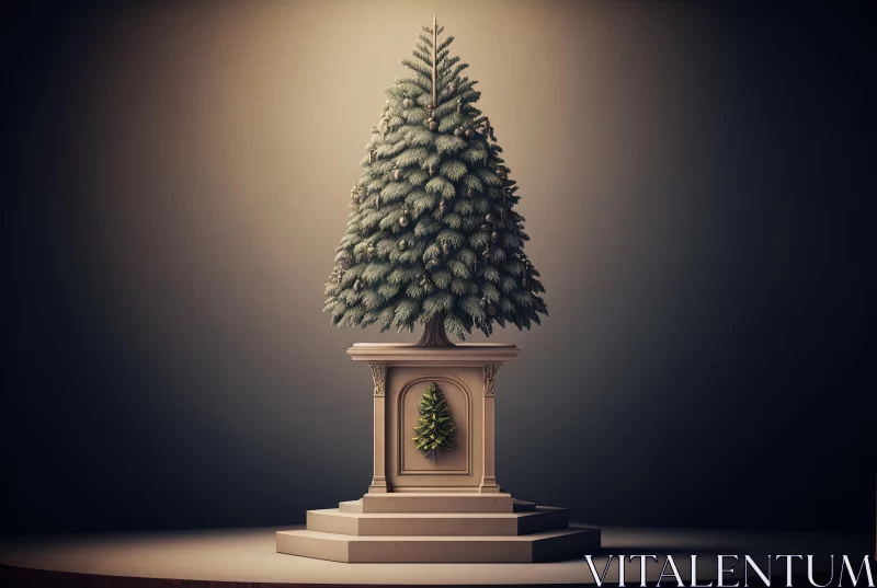 Neoclassical-Inspired Christmas Tree on Pedestal | Hyperrealistic Art AI Image