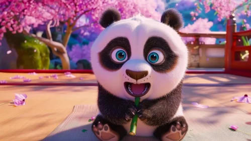 Adorable Cartoon Panda with Bamboo