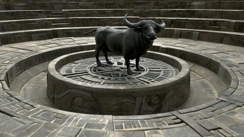 Bull Statue in Amphitheater - 3D Rendering