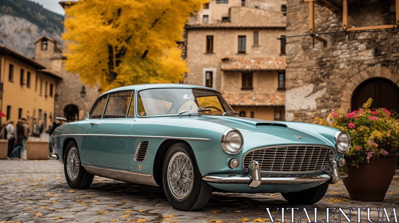 Captivating Vintage Sports Car in Turquoise and Purple | Italian Landscapes AI Image