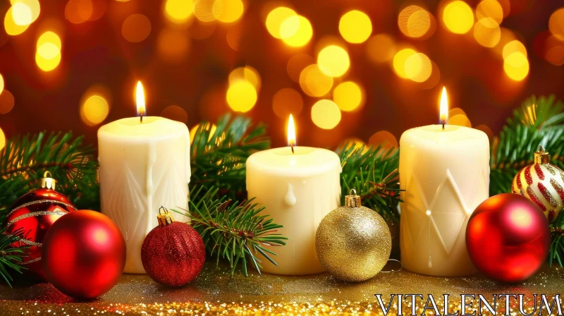 Christmas Still Life with Candles and Ornaments AI Image
