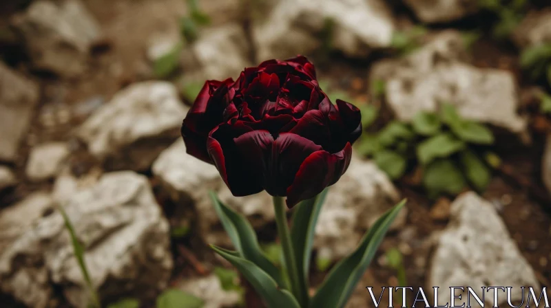 Dark Red Tulip in Full Bloom - Natural Beauty Capture AI Image