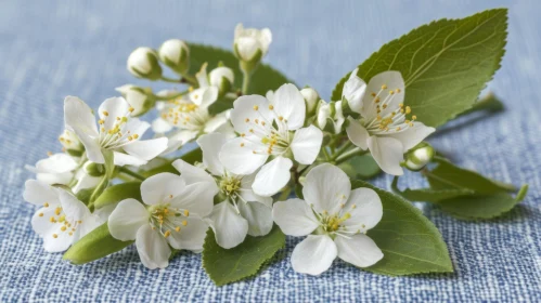 Delicate Cherry Blossoms on Blue Background