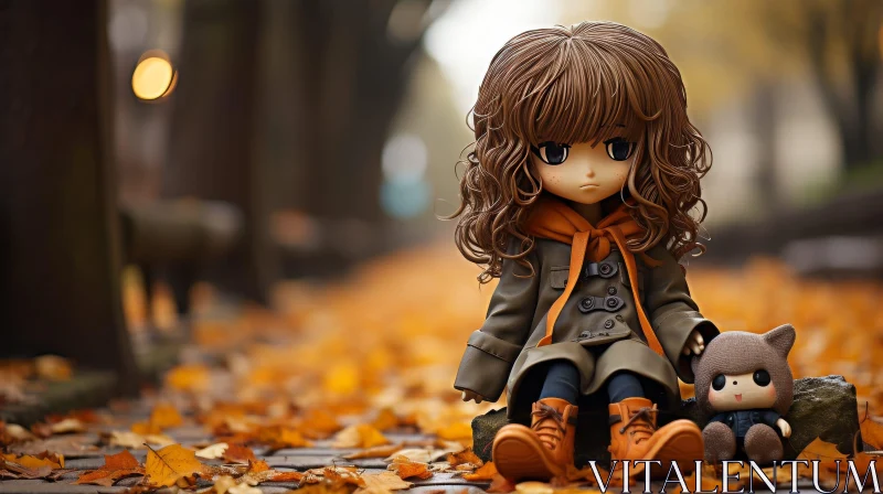 Enchanting Anime Girl in Park with Teddy Bear AI Image