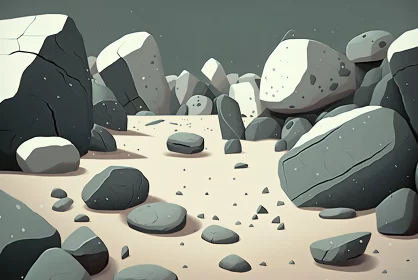 Rocks in Snow - Desert Landscape Illustration