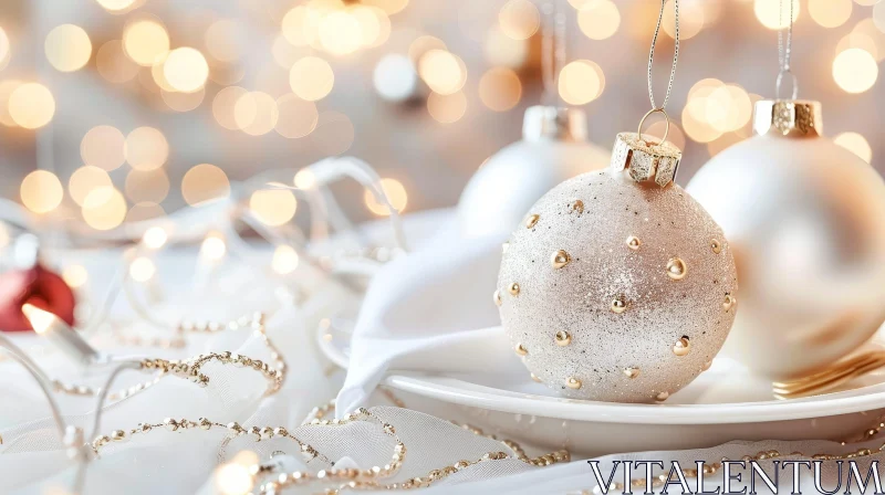 White and Gold Christmas Ornament - Festive Holiday Decor AI Image