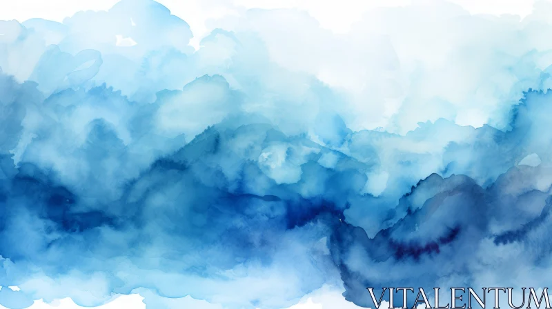 AI ART Blue Watercolor Stains Abstract Background Art