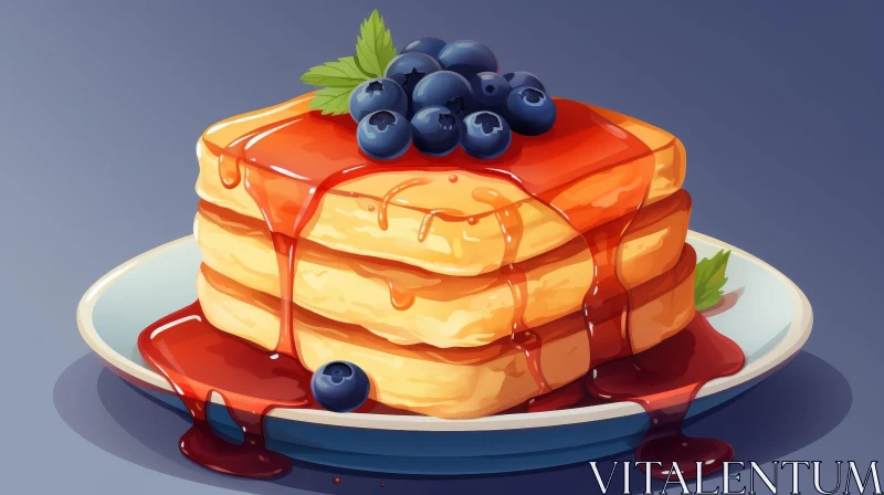 Delicious Pancakes with Blueberries and Syrup AI Image