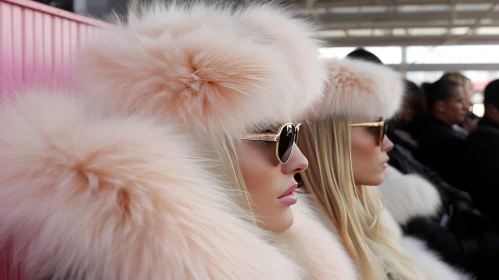 Fashionable Women in Fur Hats and Sunglasses