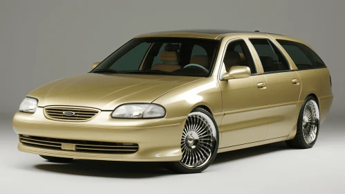 Golden Car with Multiple Rims - Traditional-Modern Fusion