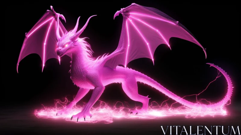 Pink Dragon 3D Rendering with Spread Wings AI Image