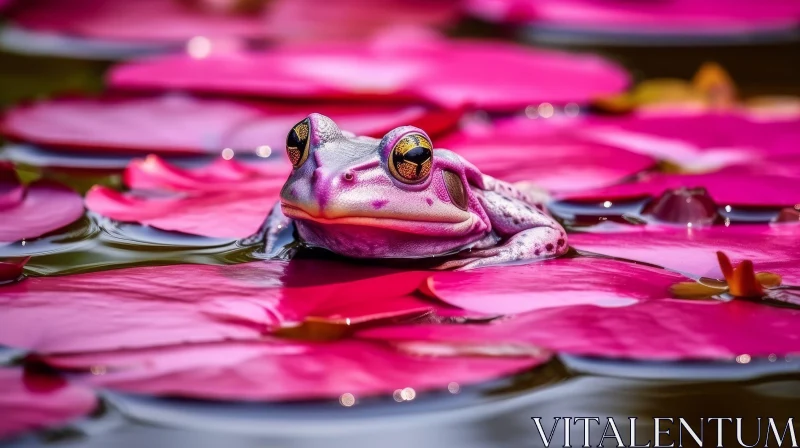 AI ART Pink Frog on Lily Pad: Enchanting Nature Close-Up