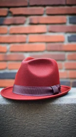 Red Fedora Hat Close-Up on Stone Surface