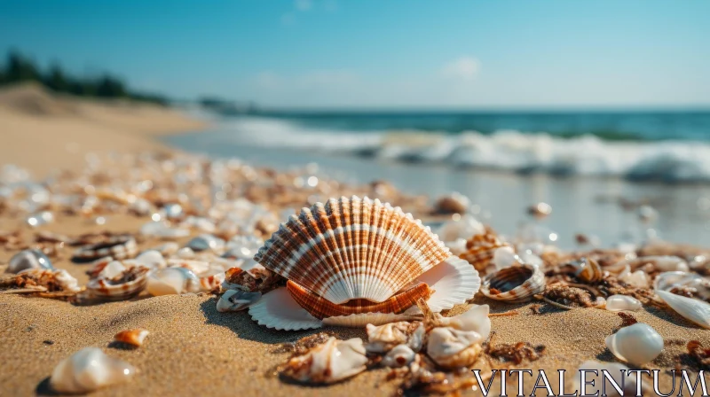 Seashell Close-up on Beach AI Image