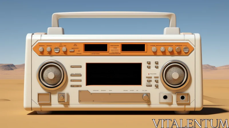 AI ART Vintage Retro Boombox Stereo Cassette Player in White and Orange
