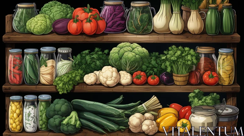 Wooden Shelf Vegetable Painting AI Image