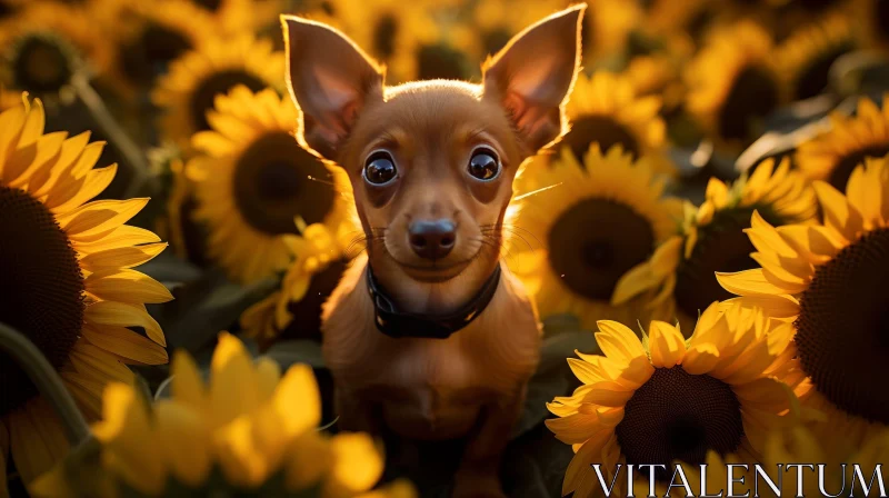 Brown Dog in Sunflower Field AI Image