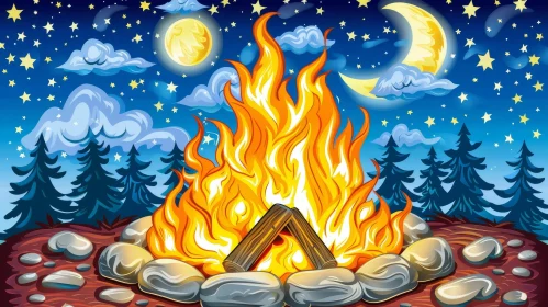 Enchanting Campfire Night Digital Painting