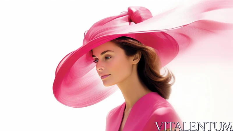 Fashionable Woman in Pink Hat Portrait AI Image