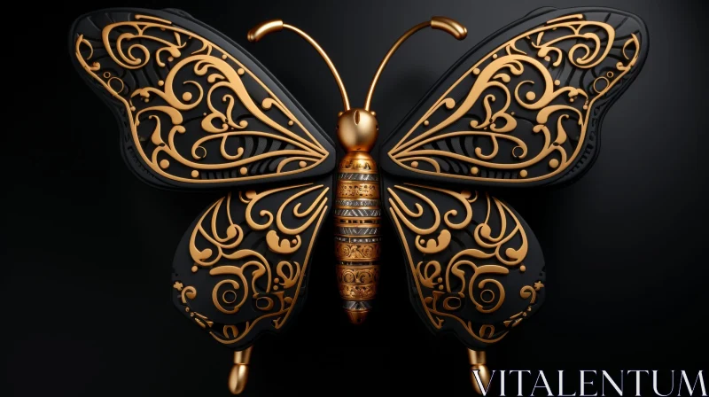 Intricate 3D Butterfly with Golden Patterns in Flight AI Image