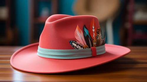 Red Cowboy Hat with Turquoise Hatband and Feather Band