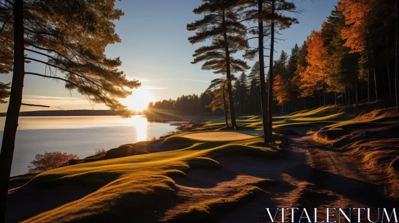 Tranquil Sunset Golf Course Landscape AI Image