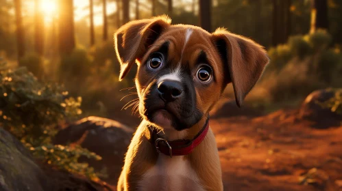 Brown and White Boxer Puppy Portrait in Nature