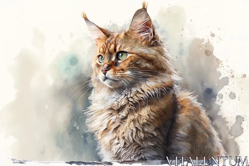 Captivating Watercolor Painting of a Charming Cat AI Image