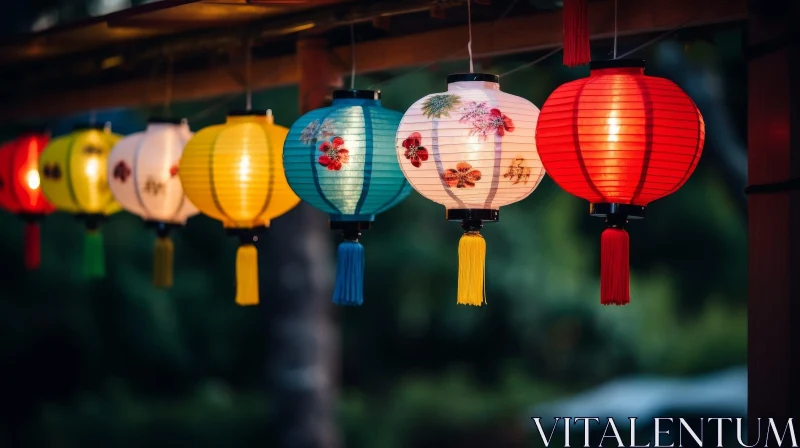 Colorful Chinese Lanterns in Outdoor Setting AI Image