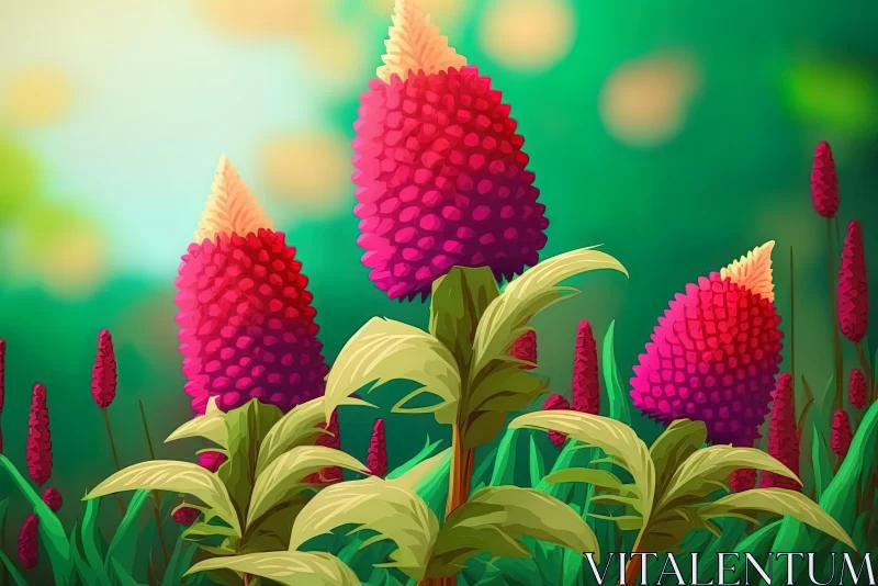 Enchanting Pink Flower Bouquet Illustration with Mysterious Jungle Vibes AI Image