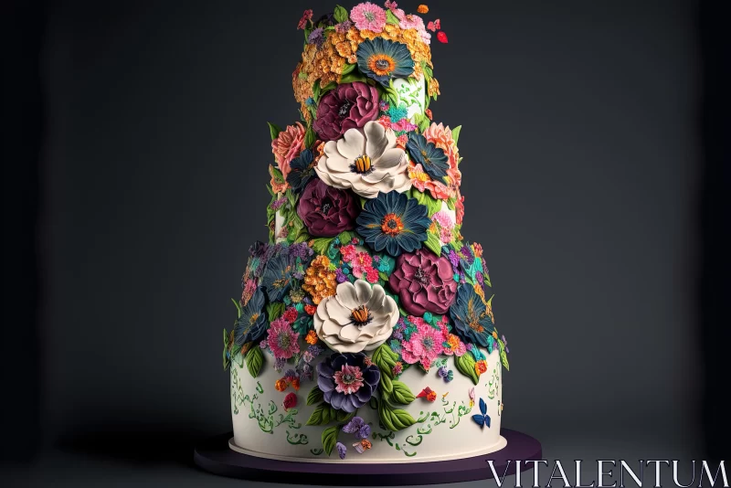 Exquisite Floristic Wedding Cake - Hyper-Detailed and Vibrant AI Image