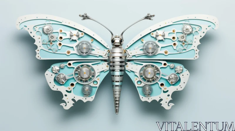 AI ART Metallic Butterfly Photo | Light Blue & White | Spread Wings