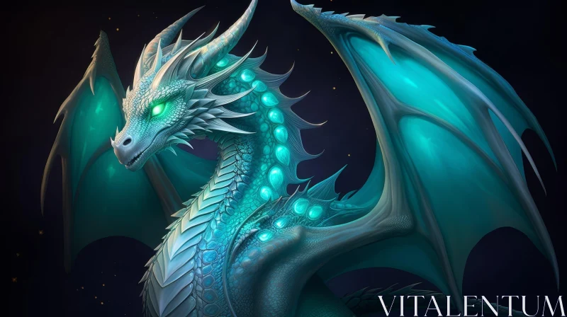Mystical Blue Dragon in Night Sky AI Image