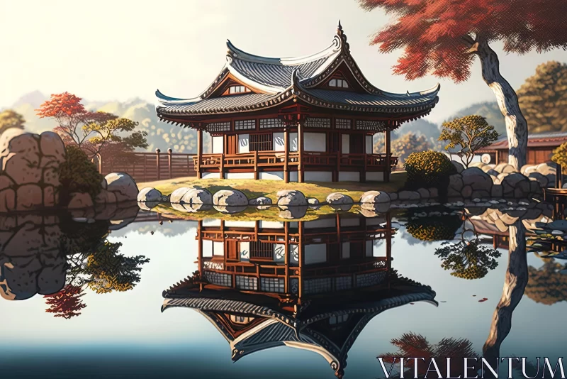 Reflecting Asian House: Detailed Illustrations and Digital Painting AI Image