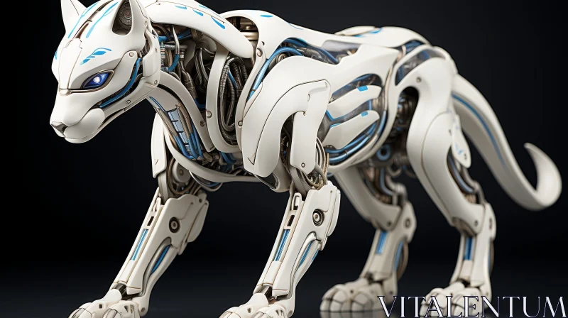 AI ART Robotic Panther Digital Rendering - Blue Eyes and Metal Plates