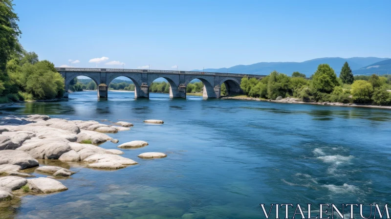 AI ART Scenic Stone Bridge Over River - Rural Landscape View