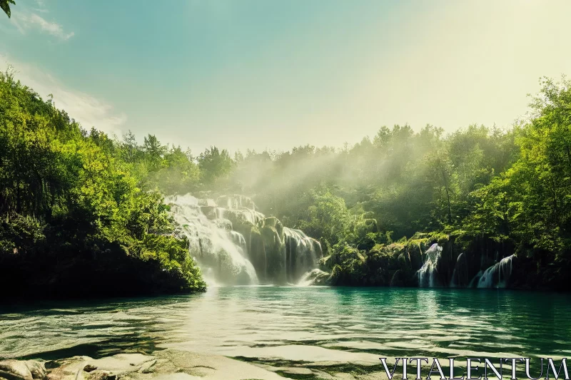 Tranquil Waterfall in Croatia | Serene Landscape AI Image