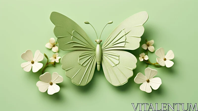 Beautiful Green Butterfly Illustration AI Image