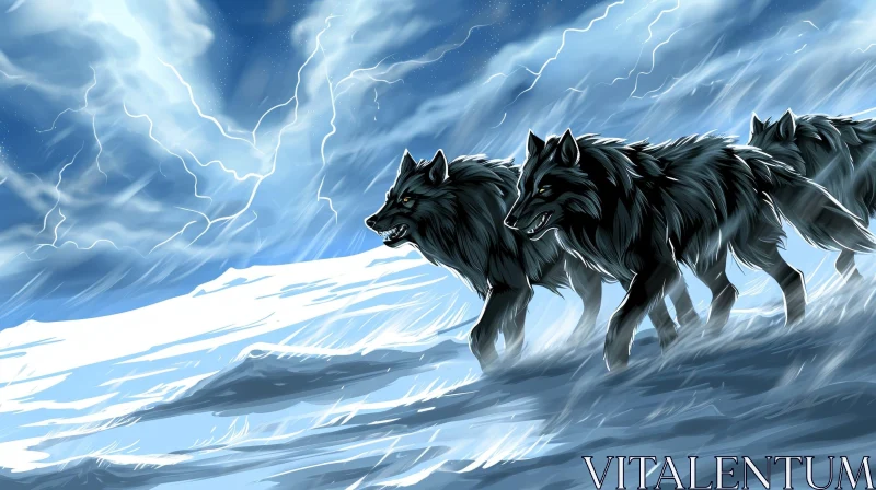 Black Wolves in Snowy Landscape AI Image