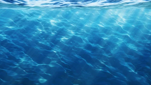 Blue Underwater Scene with Sun Rays and Bubbles