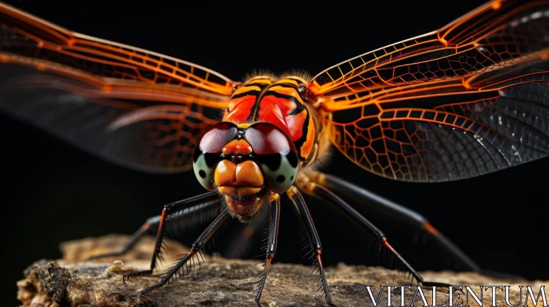 Colorful Dragonfly Macro Photo on Wood AI Image