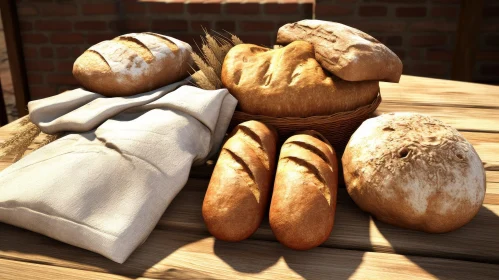 Delicious Bread Selection on Wooden Table
