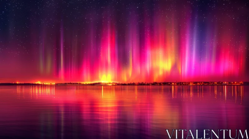 Enchanting Aurora Borealis Night Sky Reflection in Finland AI Image