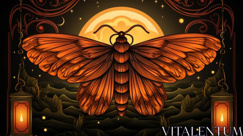 Enchanting Moth Illustration with Orange Wings AI Image